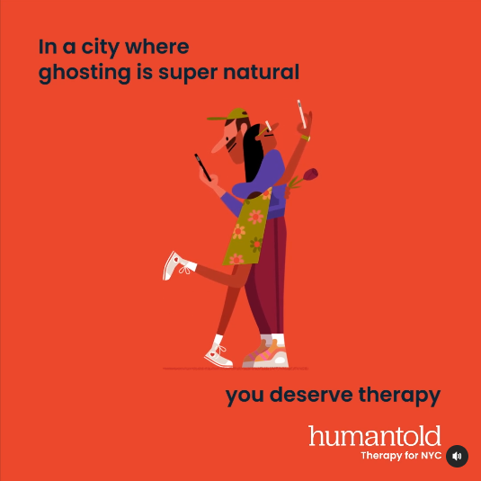 Publicidad sobre ghosting en la ciudad de Nueva York. "En una ciudad donde todo el mundo hace ghosting te mereces terapía"